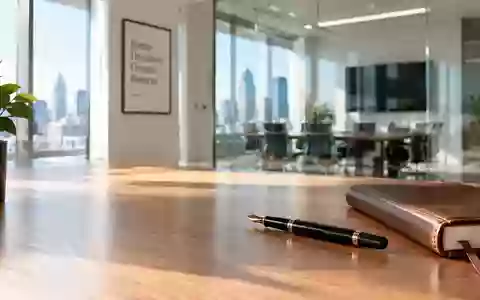 Ein moderner, heller Büroarbeitsplatz mit einem Schreibtisch, Füllfederhalter und Notizbuch in einer professionellen Umgebung. - Foto: über boerse-global.de