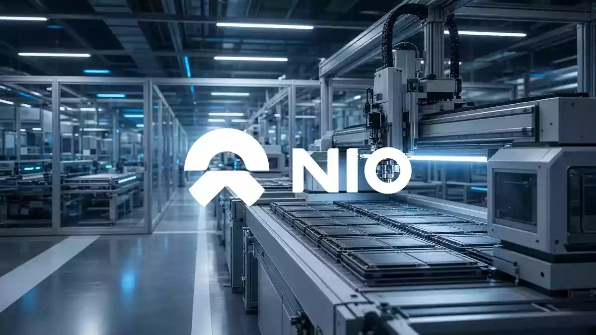 Moderne Batteriewechselstation in einer nächtlichen, technologisch fortschrittlichen Industrieumgebung. Illustration mit AI erstellt.