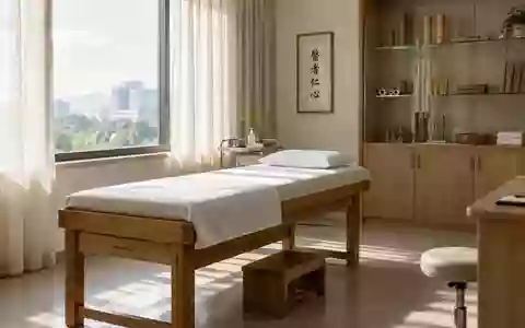 Ein heller, minimalistischer Behandlungsraum in einer modernen Klinik mit einer hölzernen Untersuchungsliege und natürlichem Licht. - Foto: über boerse-global.de