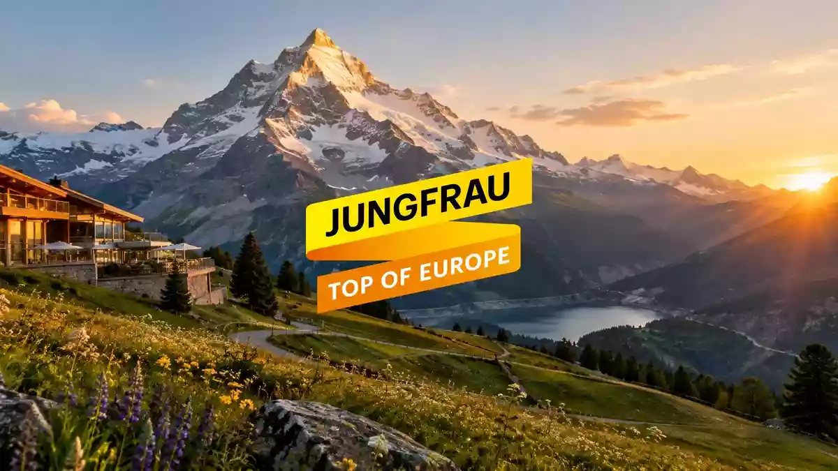 Majestätisches Bergpanorama bei Sonnenaufgang, symbolisch für touristische Infrastruktur und Investitionen. Illustration mit AI erstellt.