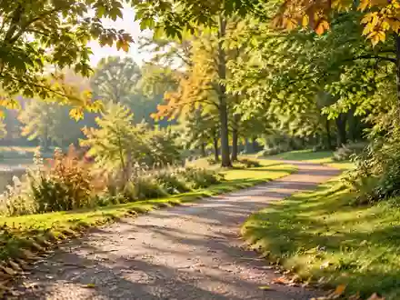 Ein sonniger Spazierweg in einem grünen Park im Frühherbst, der zu körperlicher Aktivität einlädt. - Foto: über boerse-global.de