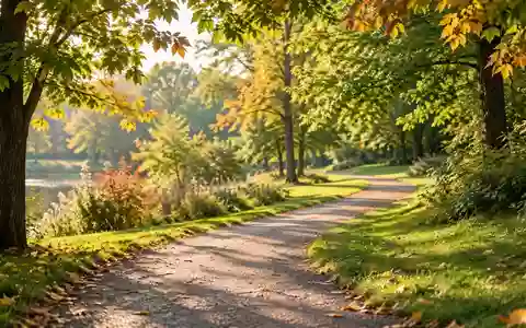 Ein sonniger Spazierweg in einem grünen Park im Frühherbst, der zu körperlicher Aktivität einlädt. - Foto: über boerse-global.de