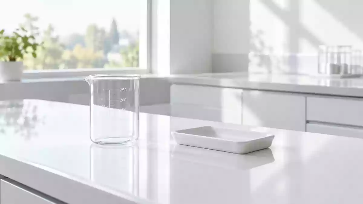 Ein heller, minimalistischer klinischer Laborraum mit natürlichem Lichteinfall und sterilen Oberflächen. Illustration mit AI erstellt.