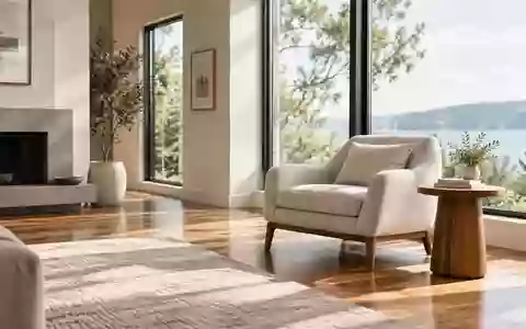 Ein helles, modern eingerichtetes Wohnzimmer mit großen Fenstern und natürlichem Tageslicht, das eine ruhige und offene Wohnumgebung zeigt. - Foto: über boerse-global.de