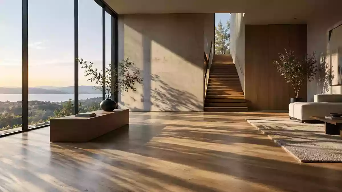 Minimalistisch gestalteter Raum mit natürlichem Lichteinfall, der eine ruhige Atmosphäre für langfristige Finanzplanung vermittelt. Illustration mit AI erstellt.