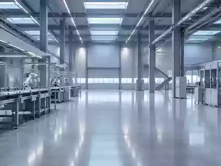 Eine saubere, hochmoderne industrielle Fertigungshalle mit minimalistischer Architektur und metallischen Strukturen. - Foto: ĂŒber boerse-global.de