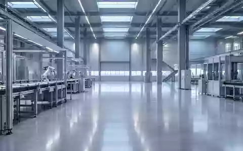Eine saubere, hochmoderne industrielle Fertigungshalle mit minimalistischer Architektur und metallischen Strukturen. - Foto: über boerse-global.de