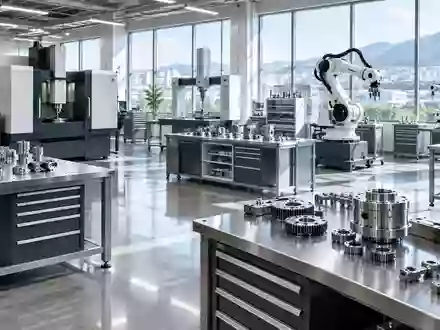 Ein modernes Forschungs- und Entwicklungslabor mit Präzisionsmaschinen und metallischen Bauteilen in einer Industriehalle. - Foto: über boerse-global.de