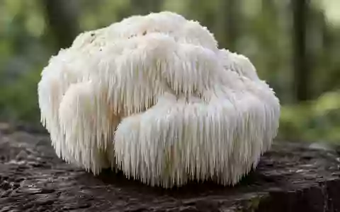 Ein frischer Igelstachelbart-Pilz mit seinen charakteristischen stachelartigen Auswüchsen auf einem dunklen Holzhintergrund. - Foto: über boerse-global.de
