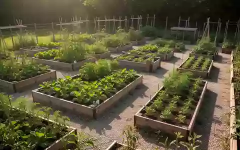 Ein sonniger Gemeinschaftsgarten mit Hochbeeten und gepflegten Pflanzen in einer ruhigen Außenanlage. - Foto: über boerse-global.de