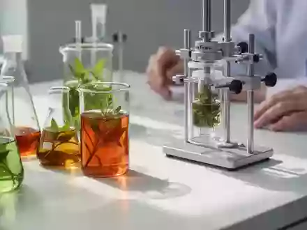 Laborapparatur mit Glasgefäßen und Pflanzenextrakten für wissenschaftliche Analysen zur Hautpermeation. - Foto: über boerse-global.de