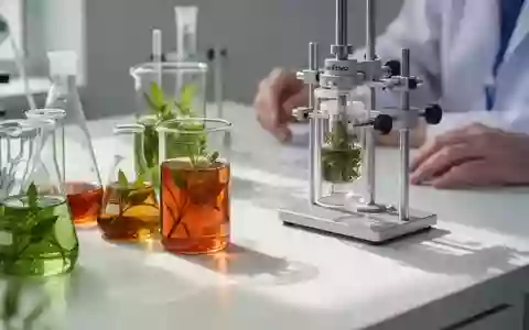 Laborapparatur mit Glasgefäßen und Pflanzenextrakten für wissenschaftliche Analysen zur Hautpermeation. - Foto: über boerse-global.de