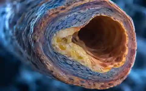 Mikroskopische Nahaufnahme einer Arterie mit Anzeichen von Gefäßveränderungen und Plaquebildung. - Foto: über boerse-global.de