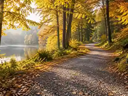Ein friedlicher, sonnendurchfluteter Parkweg in einem Wald im Herbst, der für einen gesunden Lebensstil und Prävention steht. - Foto: über boerse-global.de