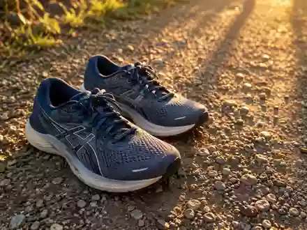 Ein Paar Sportschuhe auf einem Kiesweg in der Abendsonne als Symbol für körperliche Aktivität und Prävention. - Foto: über boerse-global.de