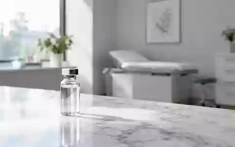 Ein minimalistisches, helles Behandlungszimmer mit einer gläsernen Phiole auf einer weißen Marmoroberfläche. - Foto: über boerse-global.de