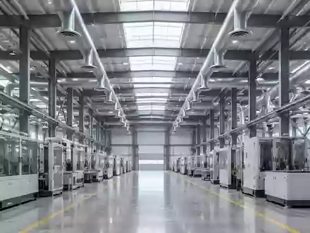 Eine weitläufige, moderne Industriehalle mit automatisierter Produktionstechnik und stählernen Strukturen. - Foto: über boerse-global.de