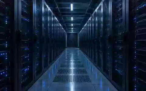 Leere Serverraum-Gänge mit Reihen von metallischen Server-Racks in kühler, bläulicher Beleuchtung. - Foto: über boerse-global.de