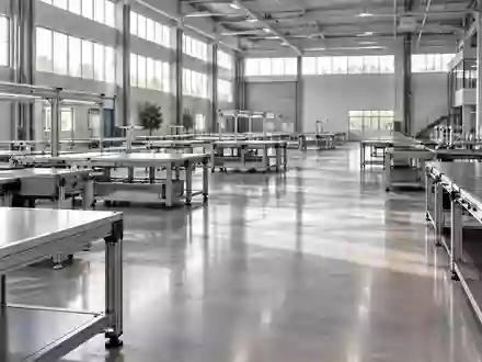 Moderne, leere Industriehalle mit modularen Fertigungsplattformen und natürlichem Lichteinfall. - Foto: über boerse-global.de