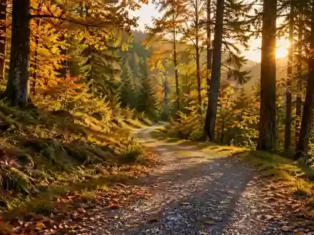 Ein gewundener Kiesweg in einem sonnendurchfluteten Wald, der zu regelmäßiger Bewegung im Alltag einlädt. - Foto: über boerse-global.de