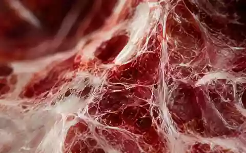 Mikroskopische Aufnahme von biologischem Gewebe mit feinen, faserartigen Strukturen in Rottönen. - Foto: über boerse-global.de