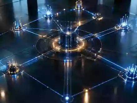 Abstrakte Lichtstrukturen und ein komplexes Netzwerk in einem dunklen, modernen Raum symbolisieren Sicherheitsarchitektur und digitale Integrität. - Foto: über boerse-global.de