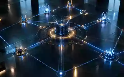 Abstrakte Lichtstrukturen und ein komplexes Netzwerk in einem dunklen, modernen Raum symbolisieren Sicherheitsarchitektur und digitale Integrität. - Foto: über boerse-global.de