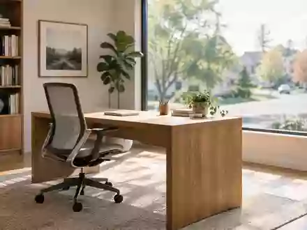 Ein aufgeräumter, minimalistischer Arbeitsplatz in einem hellen Raum mit Tageslicht und Blick aus dem Fenster. - Foto: über boerse-global.de