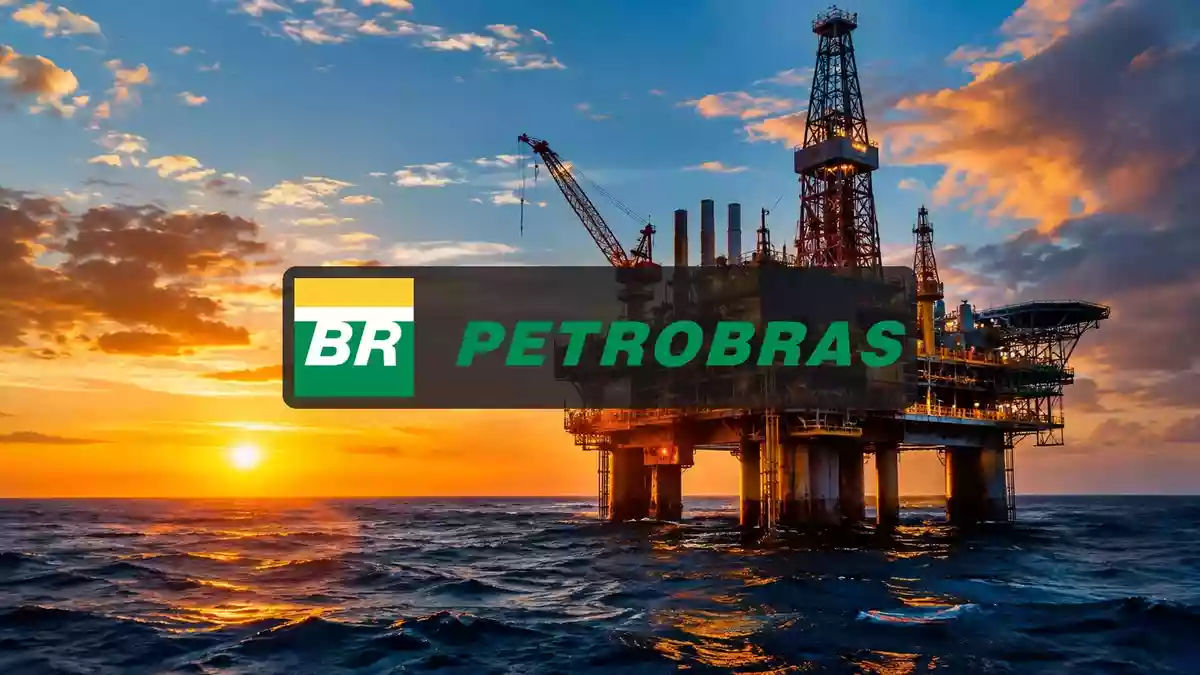 Moderne Offshore-Ölplattform bei Sonnenuntergang als Symbol für die Energiebranche. Illustration mit AI erstellt.