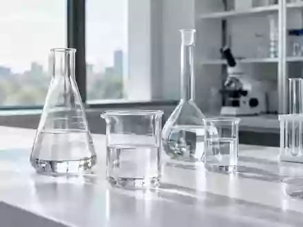 Ein minimalistisches Labor-Setting mit leeren Glasbechern auf einer weißen Arbeitsfläche bei natürlichem Licht. - Foto: über boerse-global.de
