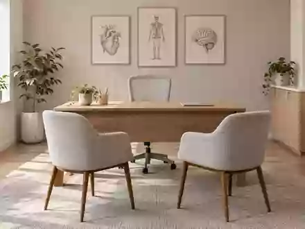 Ein heller, modern eingerichteter Arzt-Beratungsraum mit zwei Stühlen und einem Schreibtisch in ruhiger, professioneller Atmosphäre. - Foto: über boerse-global.de