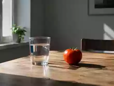 Ein Glas Wasser und ein frisches Gemüse auf einem Holztisch bei natürlichem Morgenlicht. - Foto: über boerse-global.de