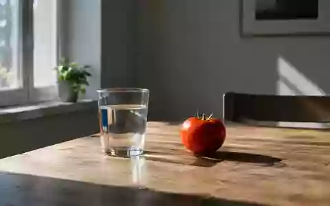 Ein Glas Wasser und ein frisches Gemüse auf einem Holztisch bei natürlichem Morgenlicht. - Foto: über boerse-global.de