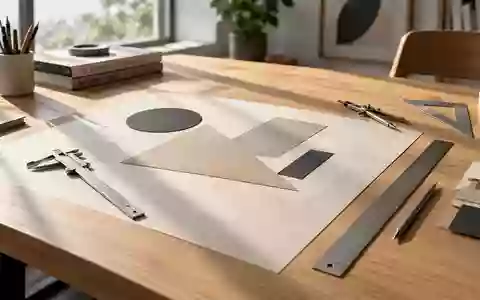 Minimalistischer Arbeitsplatz mit geometrischen Formen und technischem Zeichenwerkzeug auf einem Holztisch. - Foto: über boerse-global.de