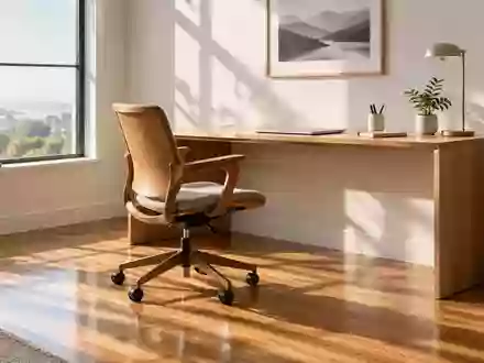 Ein leerer, ergonomischer Bürostuhl vor einem aufgeräumten Schreibtisch in einem hellen, sonnendurchfluteten Raum. - Foto: über boerse-global.de