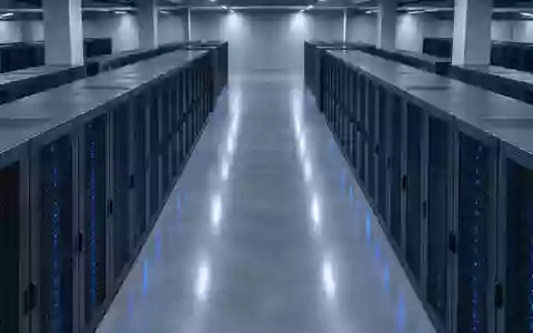 Ein minimalistischer Serverraum mit symmetrischen, unbeschrifteten Serverschränken in einer kühlen, industriellen Umgebung. - Foto: über boerse-global.de