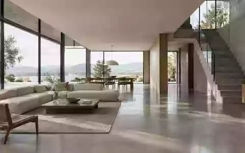 Minimalistisches, modernes Interieur mit klaren Linien und natürlichem Lichteinfall in einer ruhigen, architektonischen Umgebung. - Foto: über boerse-global.de