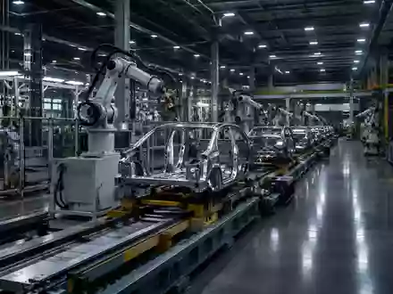 Eine moderne, hochtechnisierte industrielle Fertigungsanlage mit automatisierten Montagelinien in einer großen Fabrikhalle. - Foto: über boerse-global.de