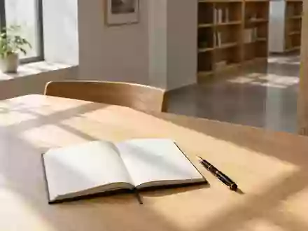 Ein minimalistischer Schreibtisch aus Holz mit einem leeren Notizbuch in einer ruhigen, hellen Lernumgebung. - Foto: über boerse-global.de