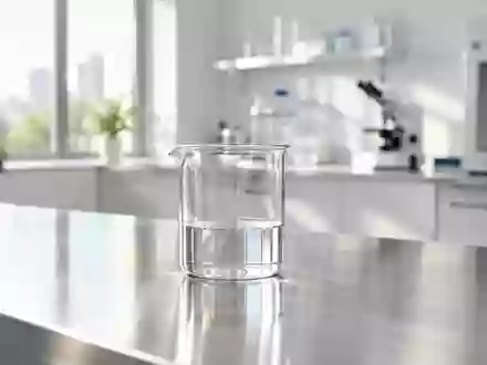 Ein minimalistisches, helles Labor mit einem Glasbecher auf einem Edelstahltisch in einer sterilen Umgebung. - Foto: über boerse-global.de