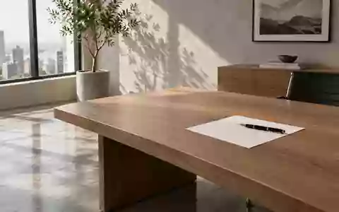 Ein minimalistischer Büroschreibtisch mit einem leeren Blatt Papier und einem Füllfederhalter bei natürlichem Lichteinfall. - Foto: über boerse-global.de