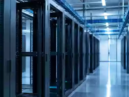 Ein minimalistischer Serverraum mit leeren Server-Racks in kühlem, blauem Licht. - Foto: über boerse-global.de