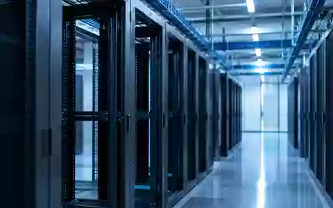 Ein minimalistischer Serverraum mit leeren Server-Racks in kühlem, blauem Licht. - Foto: über boerse-global.de