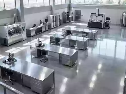 Ein steriler, moderner Laborraum in einer Industrieanlage mit sauberen Edelstahl-Arbeitsplätzen und präzisen Maschinen. - Foto: über boerse-global.de