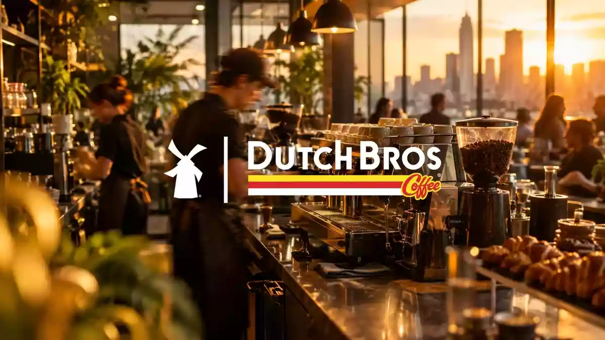 Modernes, belebtes Café-Interieur in warmem Licht mit Fokus auf hochwertige Espressomaschinen und Gastronomie-Atmosphäre. Illustration mit AI erstellt.