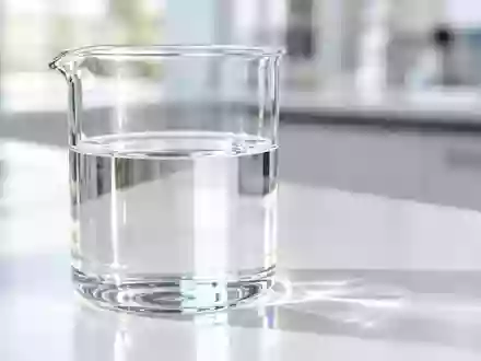 Ein klares Laborbecherglas mit einer transparenten Flüssigkeit auf einem sterilen Labortisch bei natürlichem Tageslicht. - Foto: über boerse-global.de