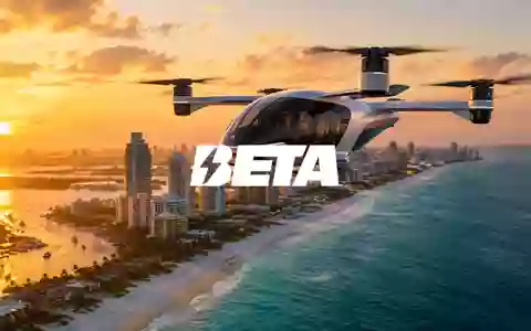 Modernes Elektroflugzeug über einer sonnigen Küstenlandschaft bei Sonnenuntergang als Symbol für Luftfahrttechnologie. - Foto: über boerse-global.de