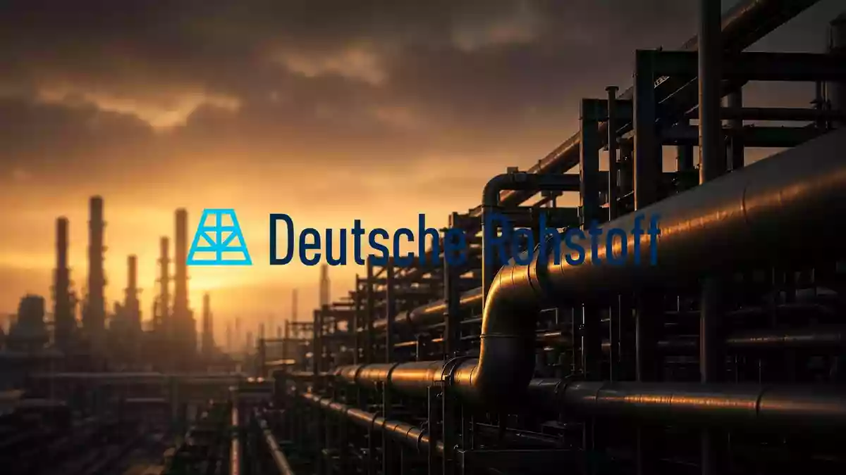 Industrielle Förderanlage bei Sonnenuntergang als Symbol für positive Umsatzprognosen im Rohstoffsektor. Illustration mit AI erstellt.