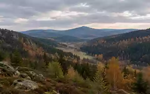 Eine ruhige Herbstlandschaft mit bewaldeten HĂĽgeln im Fichtelgebirge als Symbol fĂĽr regionale Sicherheit und Vorsorge. - Foto: ĂĽber boerse-global.de