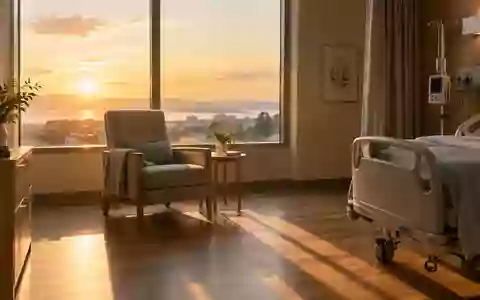 Ein ruhiges, minimalistisches Krankenzimmer mit einem bequemen Sessel bei sanftem Sonnenlichteinfall. - Foto: über boerse-global.de